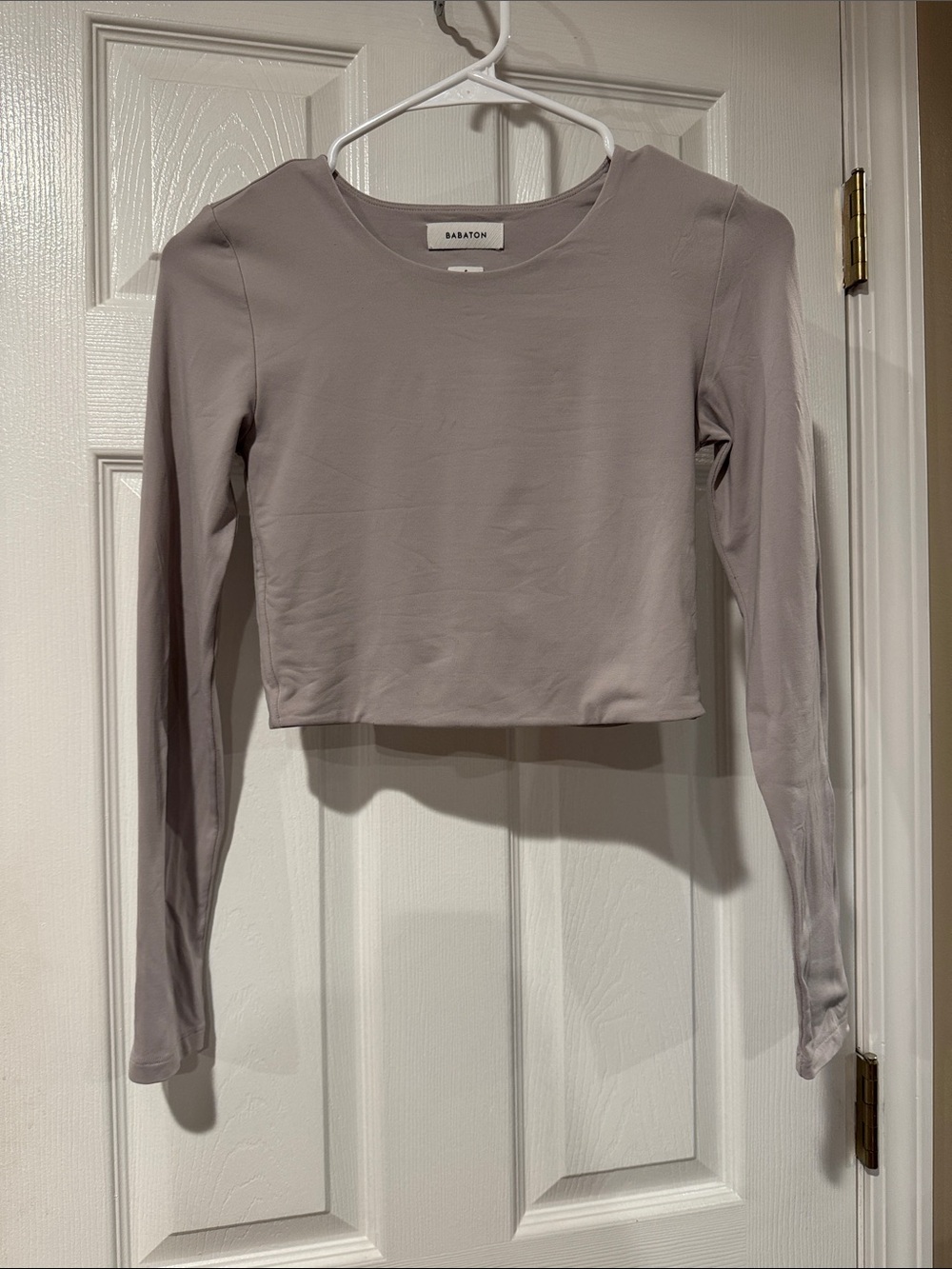 Aritzia Babaton Long Sleeve Cropped Top in Light gray